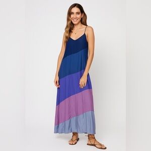 🎨 L*Space‎ Leona Colorblock Maxi Dress NWT Sz Small Blue Purple Rare 🌊💜